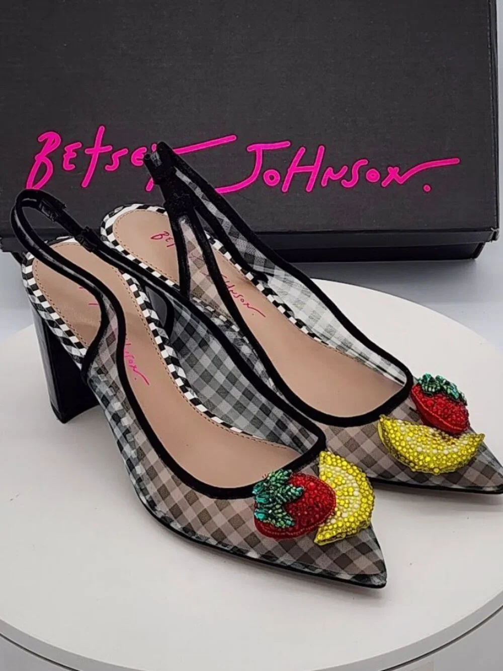 Betsey Johnson Laney Black Fruit Rhinestone Slingback Pumps Women’s Size 6.5 - Picture 1 of 10